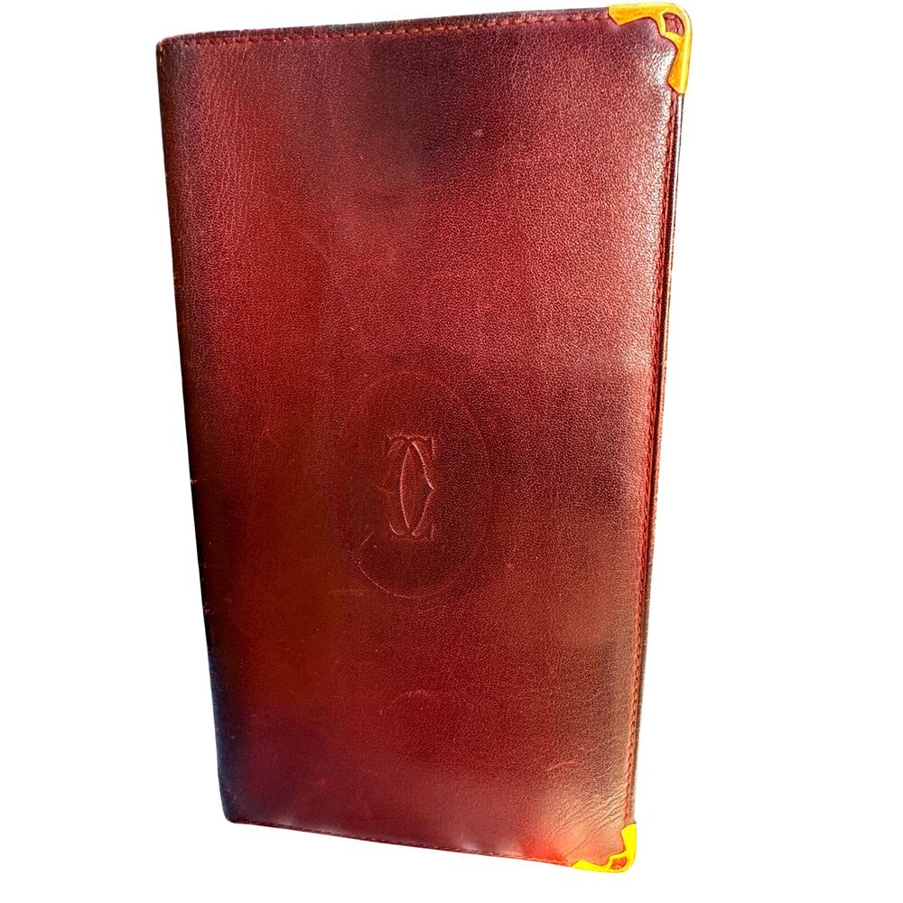 🍒 Vintage Cartier Paris Burgundy Leather Bifold Wallet with Gold Accents